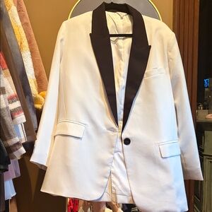 Free People White Tuxedo Jacket with Black Lapel